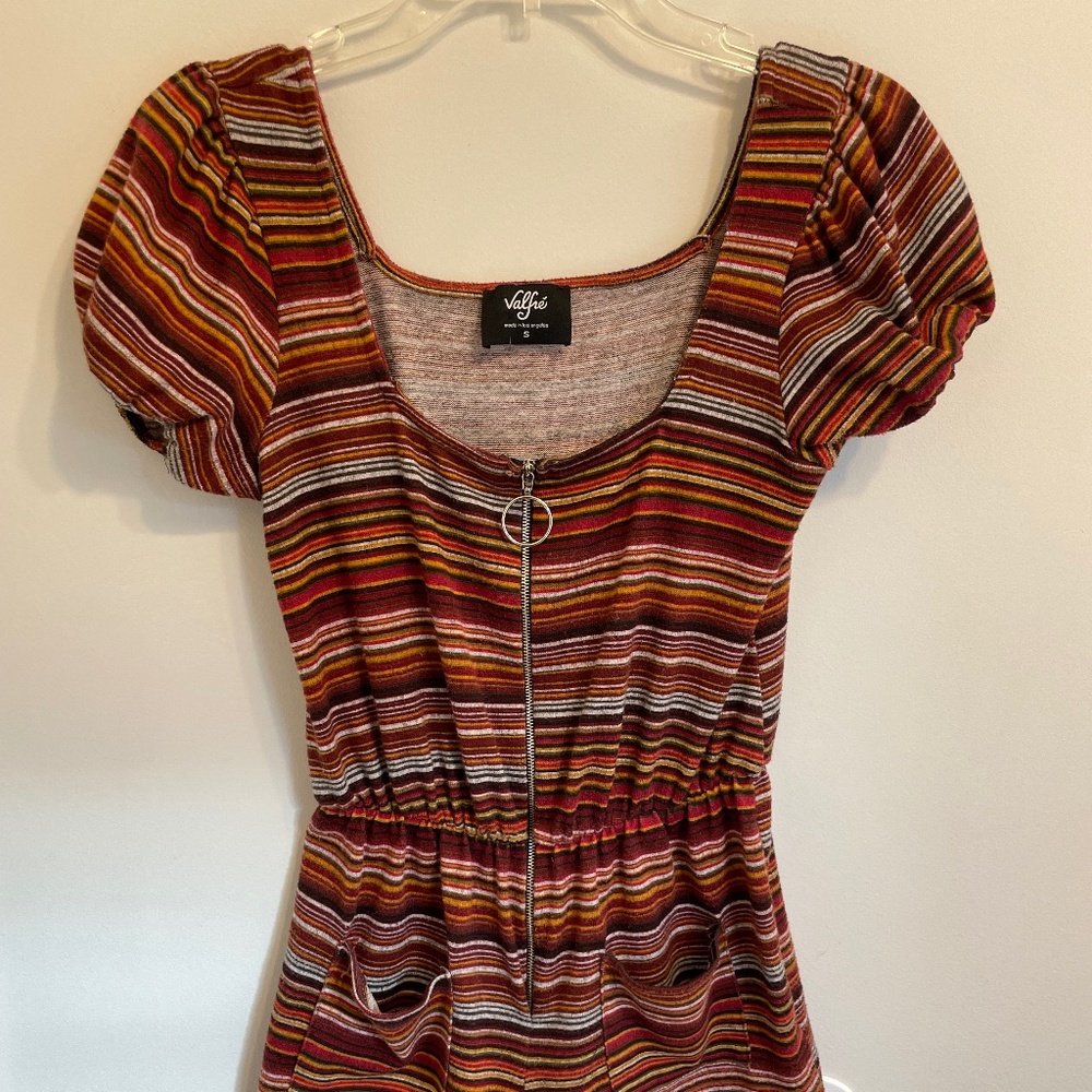 Valfre Dolores Multicolored Stripe Zip Front Cap Sleeve Romper Small